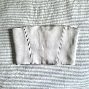 Satin Effect Crop Top in Pearl Grey
